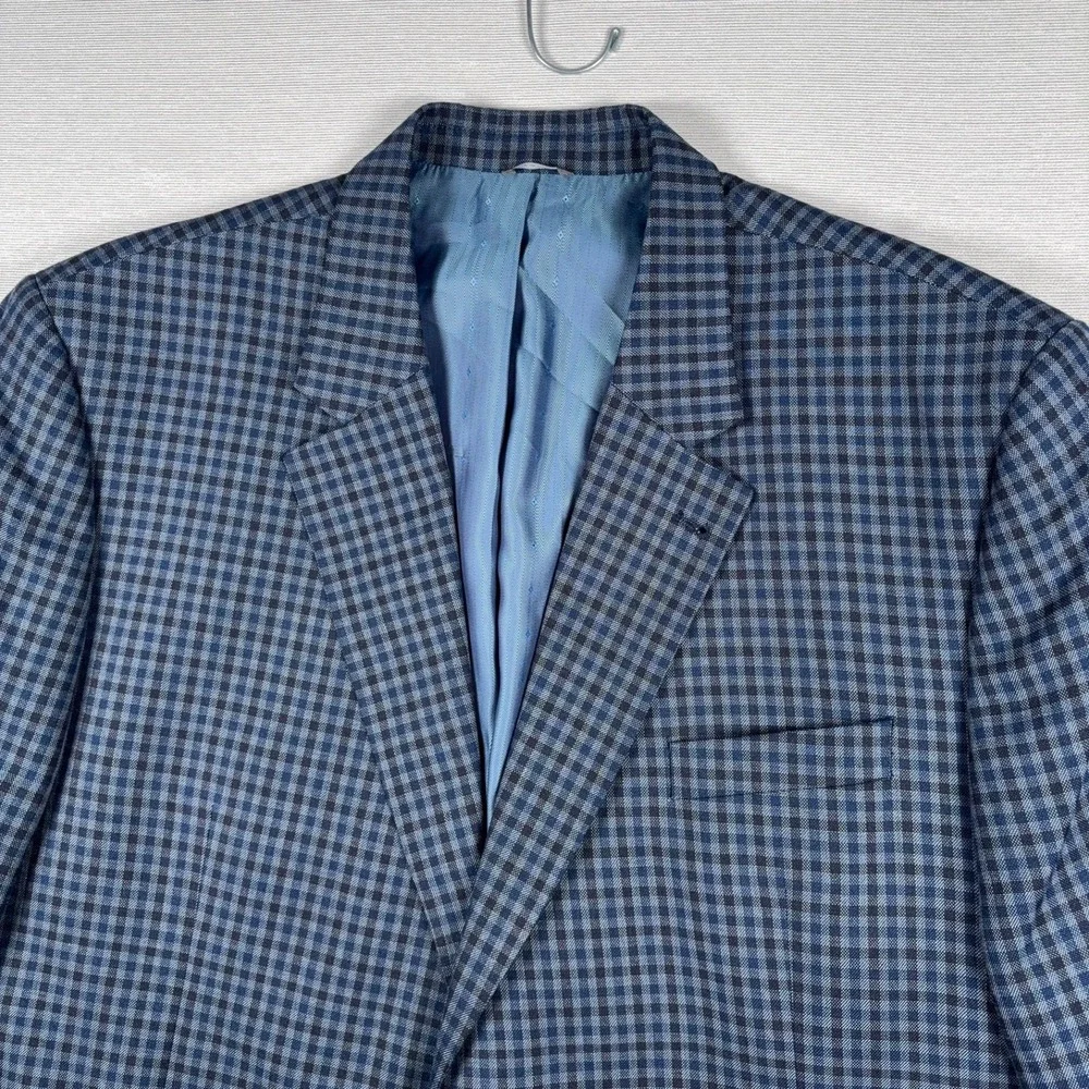Oak Hill Blazer Mens Size 3XL 54/56 Blue Check Polyester Rayon Double Vented
